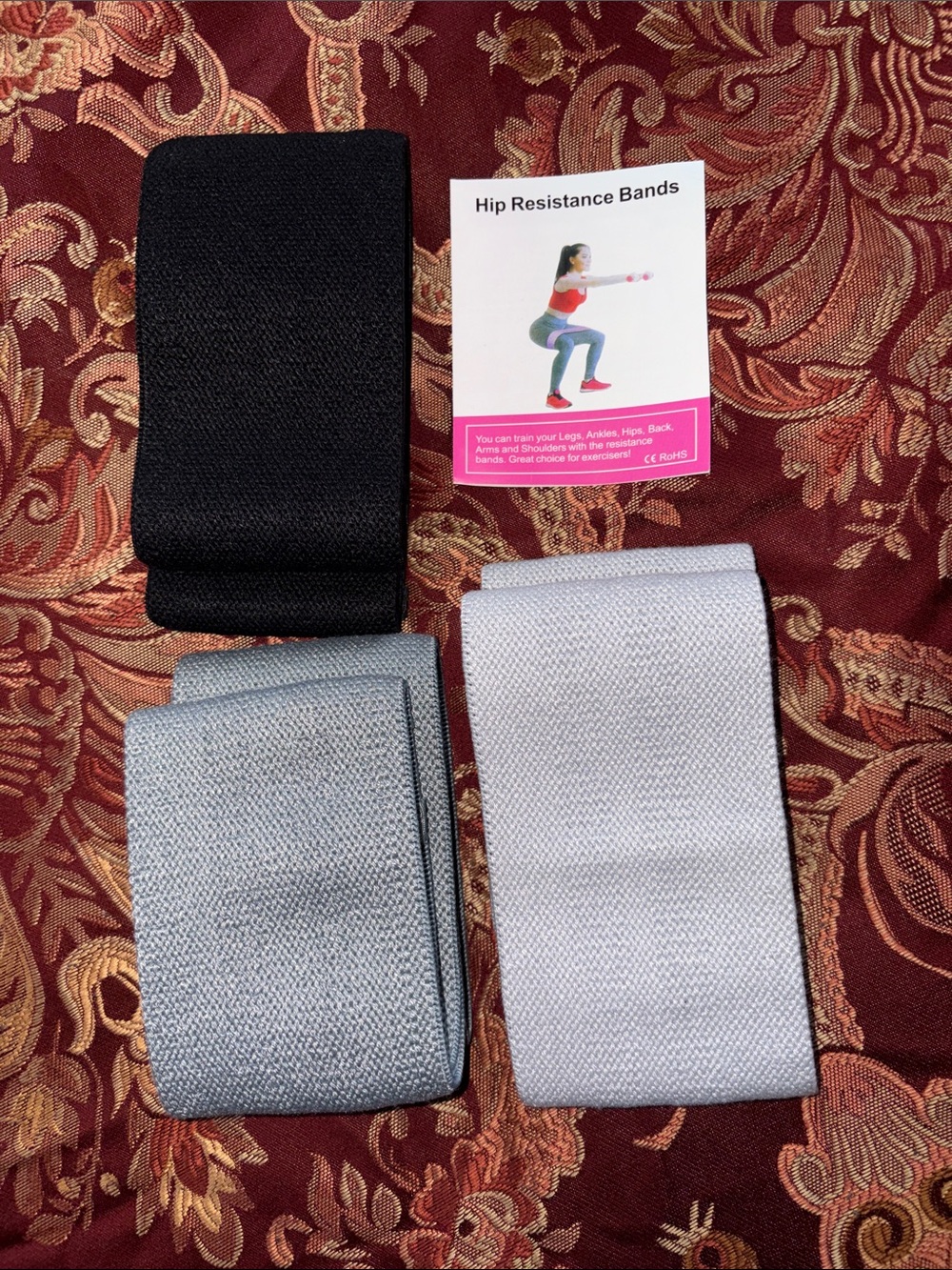 Hip Resistance Bands - Black and Light Gray Fabric Workout Loops